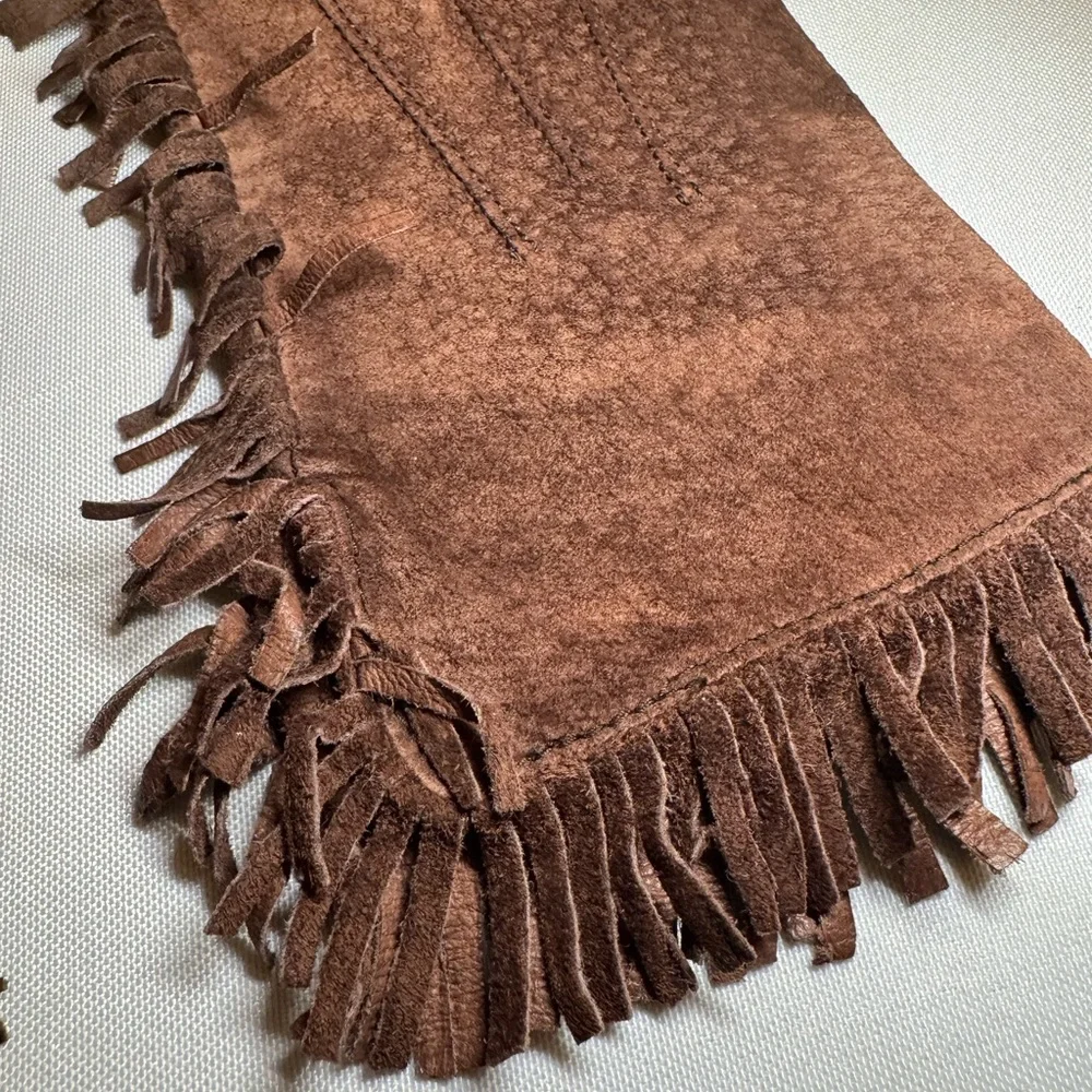 Vintage CAROLINA AMATO Suede Leather Fringe Deep Brown Fully Lined Romania